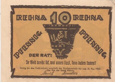 Аверс банкноты 10 fenigów (Niemcy) 1922