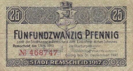 Аверс банкноты 25 пфеннигов (Германия) 1919 года