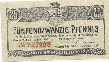 Аверс банкноты 25 fenigów (Niemcy) 1920