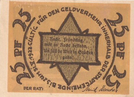 Аверс банкноты 25 fenigów (Niemcy) 1922