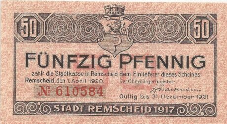 Аверс банкноты 50 fenigów (Niemcy) 1920