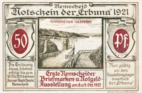 Аверс банкноты 50 fenigów Erbuna (Niemcy) 1921