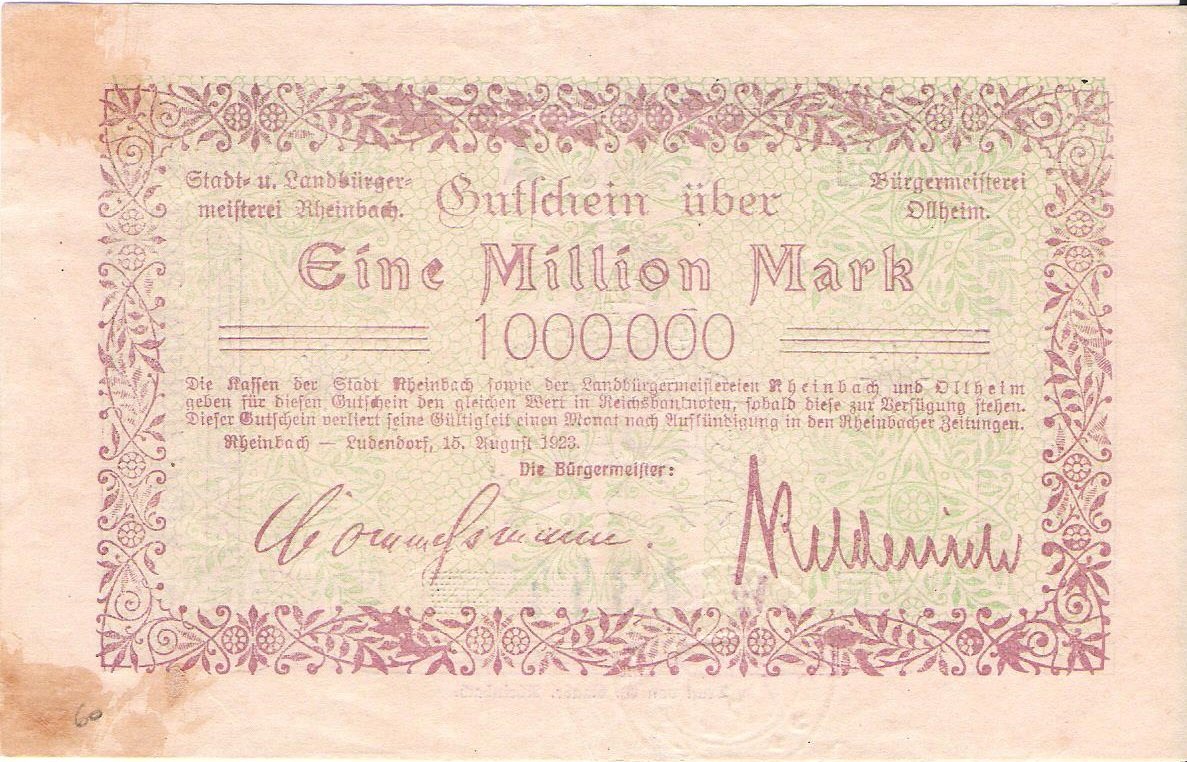 Аверс банкноты 1000000 марок (Германия) 1923 года