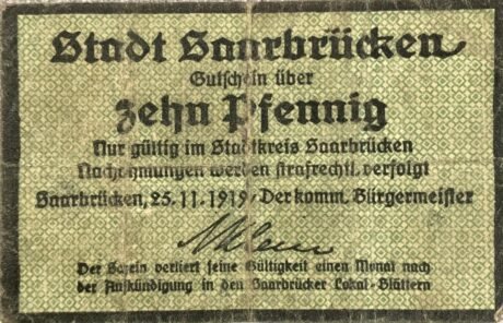 Аверс банкноты 10 fenigów (Niemcy) 1919