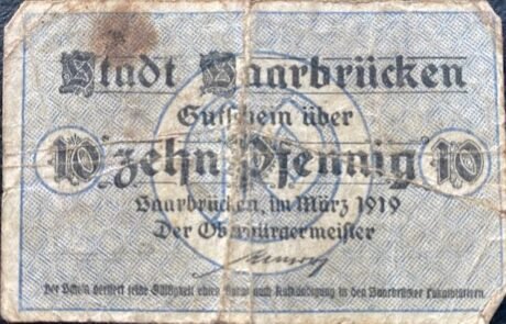 Аверс банкноты 10 fenigów (Niemcy) 1919