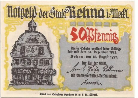 Аверс банкноты 50 fenigów (Niemcy) 1921