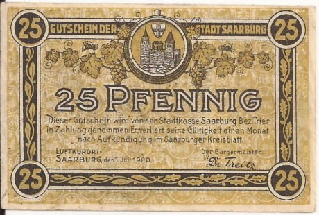 Аверс банкноты 25 fenigów (Niemcy) 1920