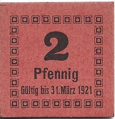 Реверс банкноты 2 fenigów Dampfmolkerei H. Wiencke (Niemcy)