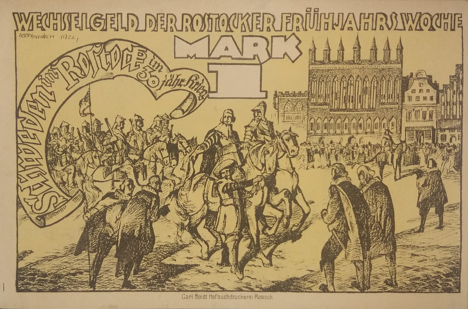 Реверс банкноты 1 марка Rostocker Frühjahrs Woche (Германия)