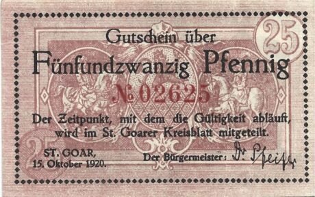 Аверс банкноты 25 fenigów (Niemcy) 1920