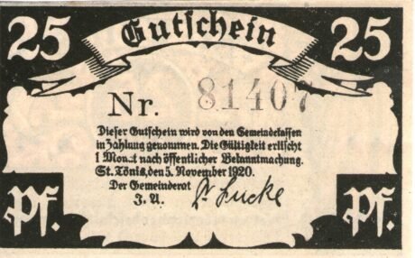 Реверс банкноты 25 fenigów (Niemcy) 1920