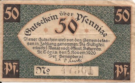 Аверс банкноты 50 fenigów (Niemcy) 1920
