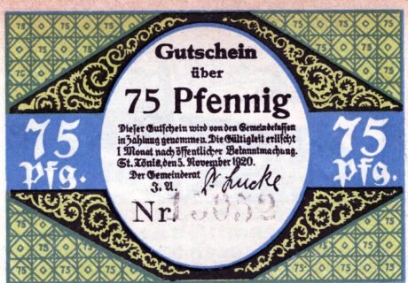 Аверс банкноты 75 fenigów (Niemcy) 1920