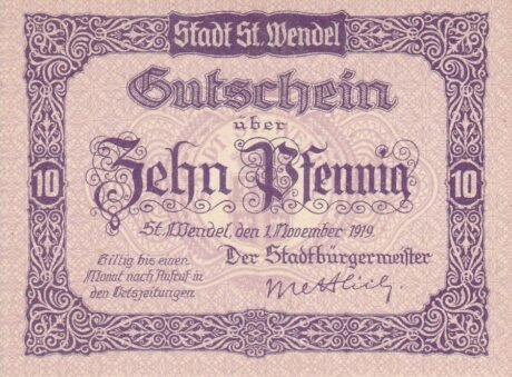 Аверс банкноты 10 fenigów (Niemcy) 1919