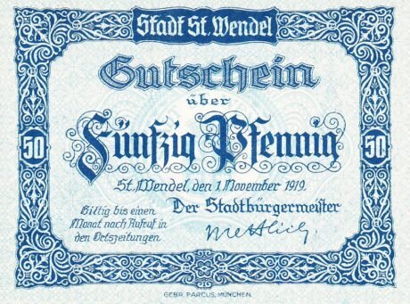 Аверс банкноты 50 fenigów (Niemcy) 1919