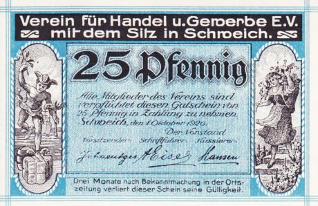 Аверс банкноты 25 fenigów Verein für Handel und Gewerbe (Niemcy) 1920