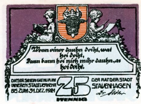 Аверс банкноты 25 fenigów (Niemcy) 1921