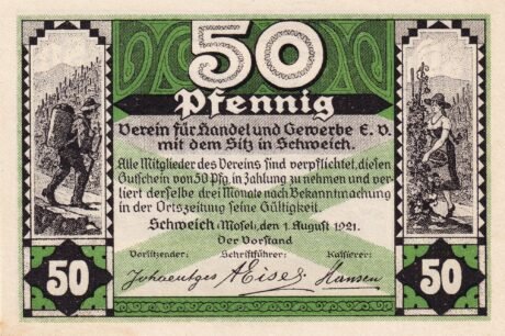 Аверс банкноты 50 fenigów Verein für Handel und Gewerbe (Niemcy) 1921