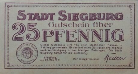 Аверс банкноты 25 fenigów (Niemcy) 1921