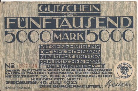 Аверс банкноты 5000 марок (Германия) 1923 года