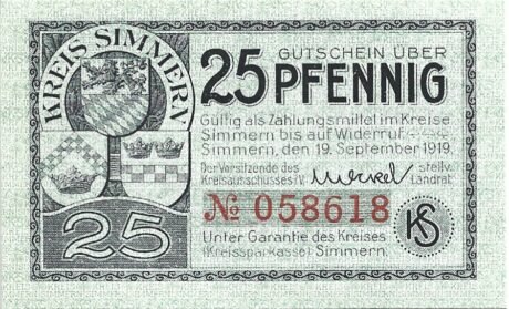 Аверс банкноты 25 fenigów (Niemcy) 1919