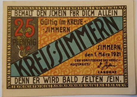 Аверс банкноты 25 fenigów (Niemcy) 1921