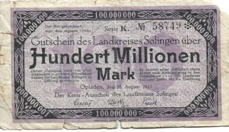 Аверс банкноты 100 000 000 marek (Niemcy) 1923