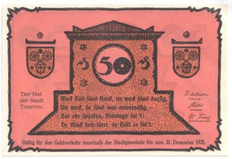 Аверс банкноты 50 fenigów (Niemcy)