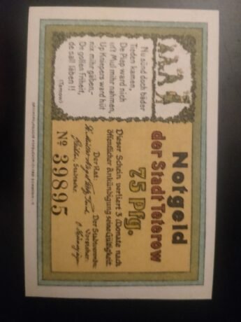 Аверс банкноты 75 пфеннигов (Германия)