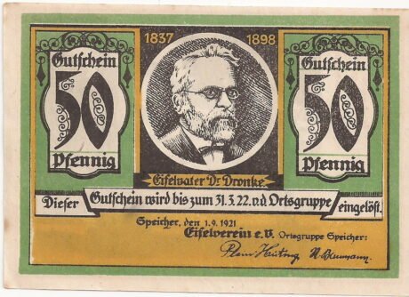 Аверс банкноты 50 fenigów Eifelverein (Niemcy) 1921