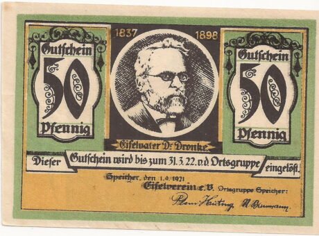 Аверс банкноты 50 fenigów Eifelverein (Niemcy) 1921