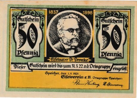 Аверс банкноты 50 fenigów Eifelverein (Niemcy) 1921