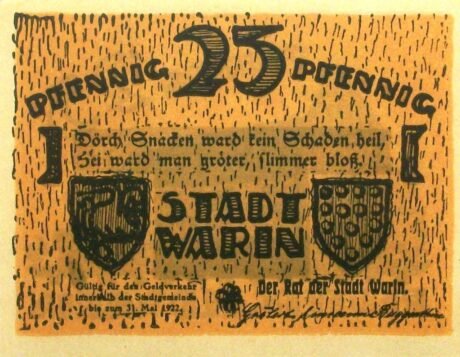 Аверс банкноты 25 fenigów (Niemcy) 1922