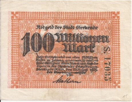 Реверс банкноты 100 000 000 marek (Niemcy) 1923