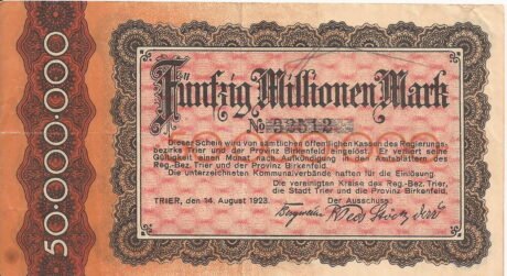 Аверс банкноты 50000000 марок (Германия) 1923 года