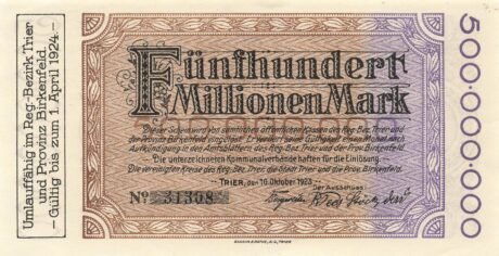 Аверс банкноты 500 000 000 marek (Niemcy) 1923