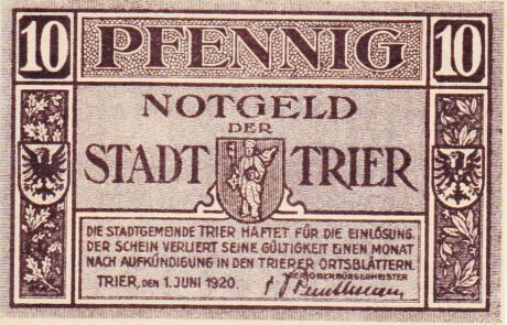 Аверс банкноты 10 fenigów (Niemcy) 1920