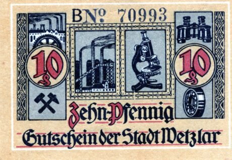 Реверс банкноты 10 fenigów (Niemcy) 1920