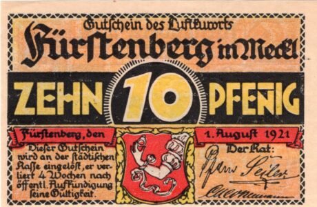 Аверс банкноты 10 fenigów (Niemcy) 1921