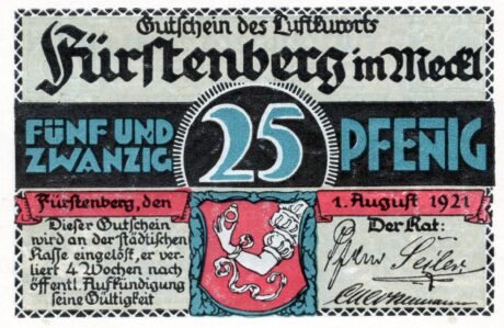 Аверс банкноты 25 fenigów (Niemcy) 1921