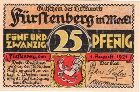 Аверс банкноты 25 fenigów (Niemcy) 1921