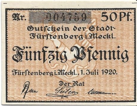 Аверс банкноты 50 fenigów (Niemcy) 1920