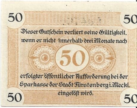 Реверс банкноты 50 fenigów (Niemcy) 1920
