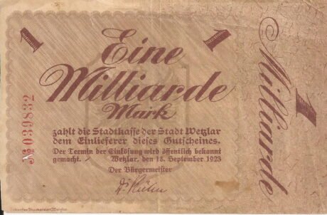 Аверс банкноты 1 000 000 000 marek (Niemcy) 1923