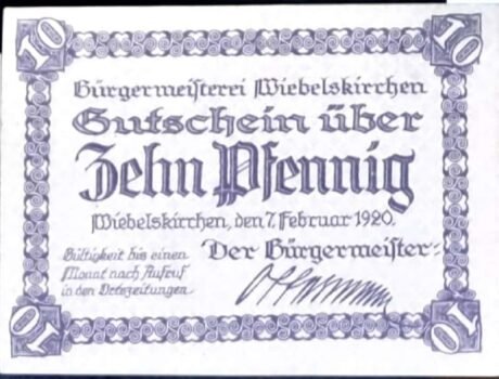 Аверс банкноты 10 fenigów (Niemcy) 1920