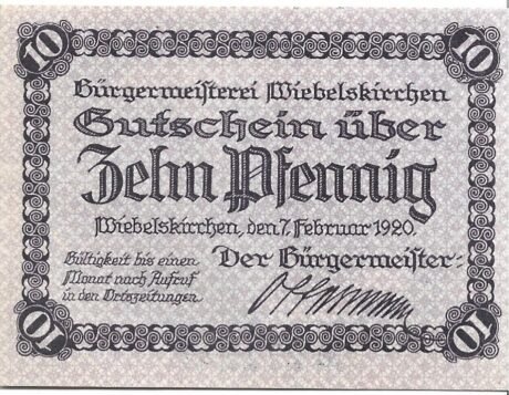 Аверс банкноты 10 fenigów (Niemcy) 1920