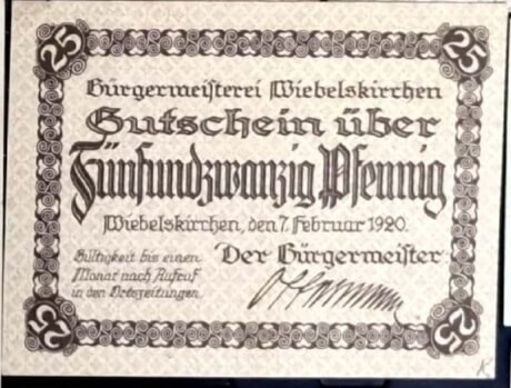 Аверс банкноты 25 fenigów (Niemcy) 1920