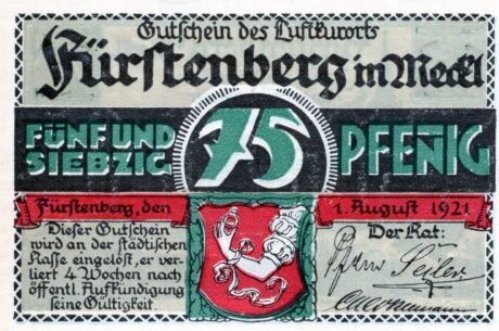 Аверс банкноты 75 пфеннигов (Германия) 1921 года