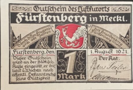 Аверс банкноты 1 марка (Германия) 1921 года