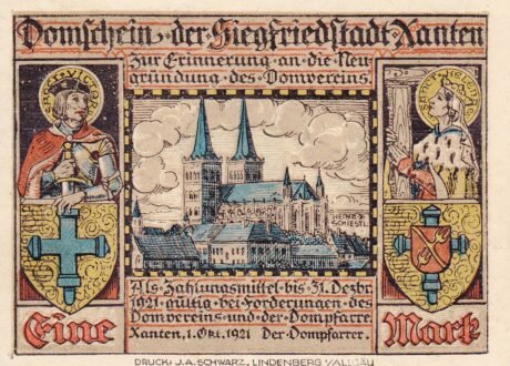 Аверс банкноты 1 марка (Германия) 1921 года